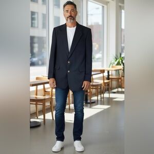 Dario Di Napoli Men's Navy Blue 100% Wool Two Button Blazer Jacket Size 44